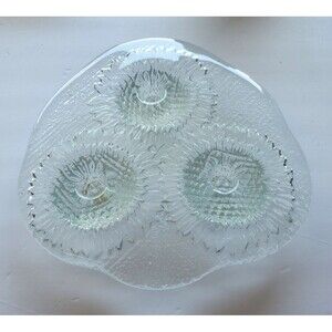 Vintage Blenko Sunflower Art Glass Candleholder Triple Taper Clear Heavy Glass